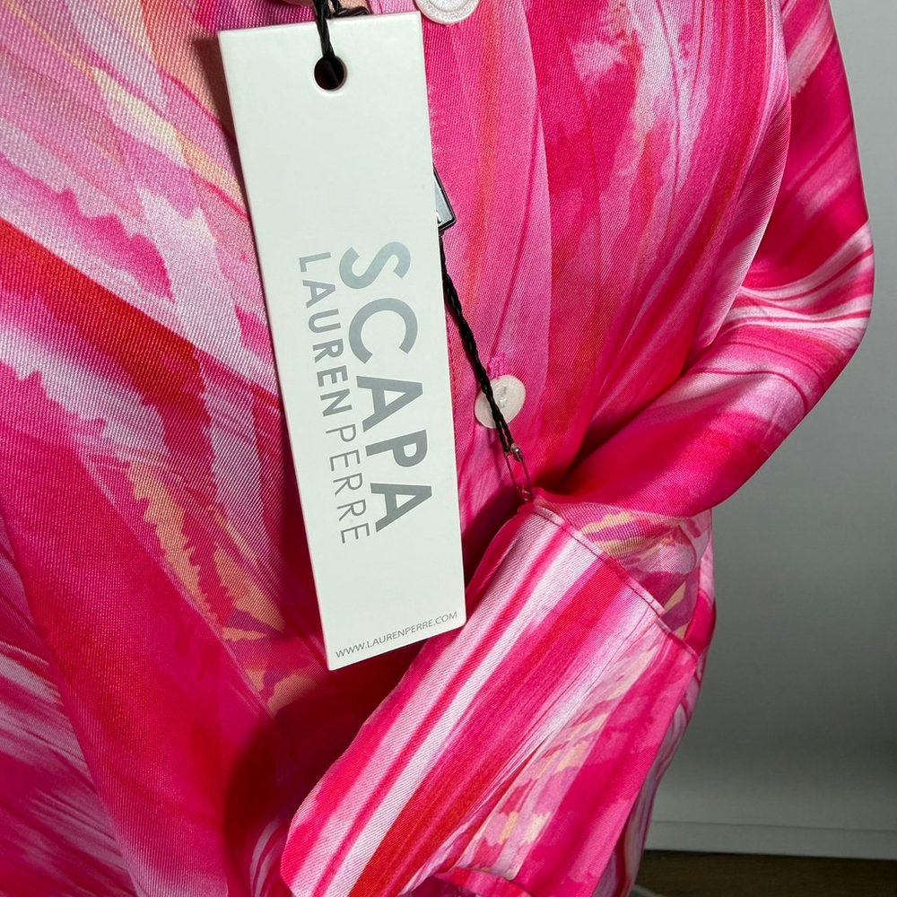 Scapa Lauren Perre Abstract Pink Print Button Oversized Dolman 3/4 Slvs Size M - Picture 8 of 9